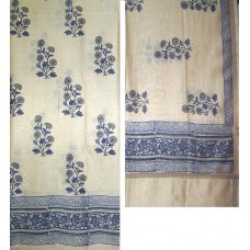 Chanderi Silk Block Print Fabric & Dupatta Beige Set